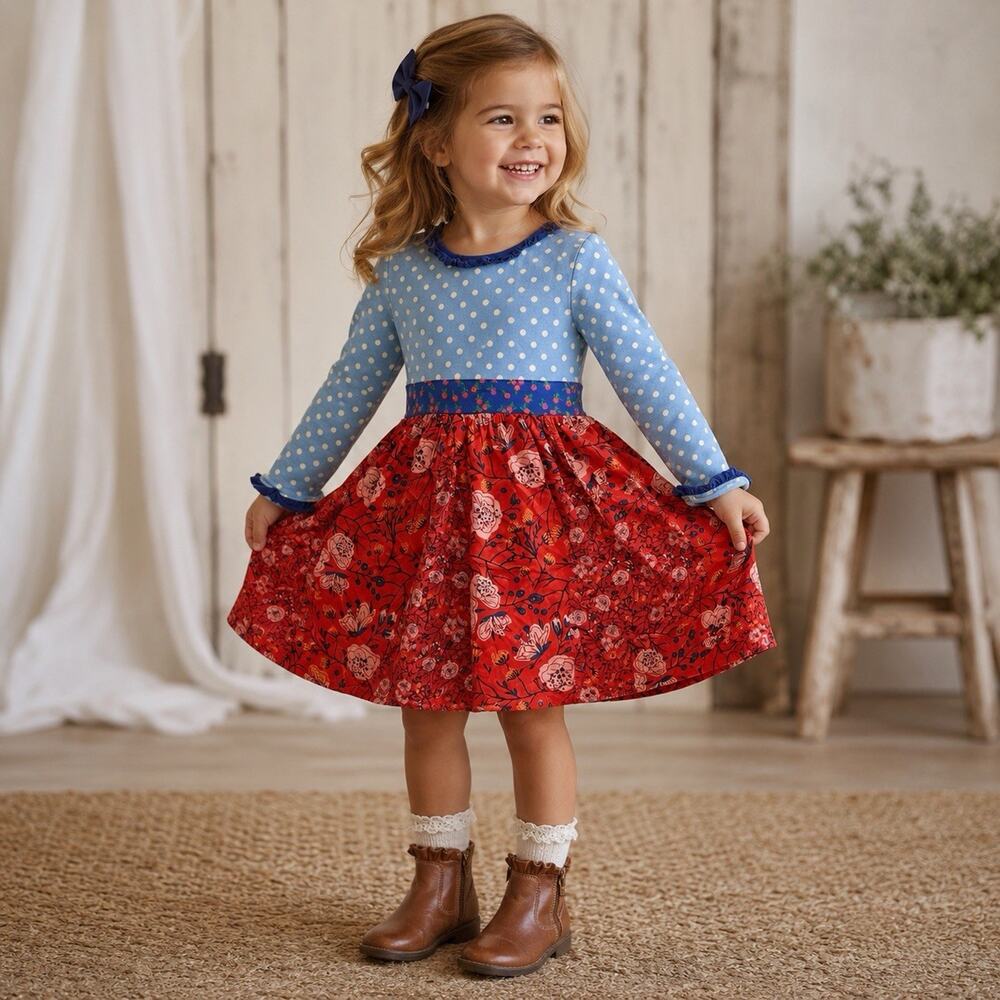 Matilda Jane Girls Size 2 Nothing But Nice Dress Polka Dot Floral Twirl Cottage